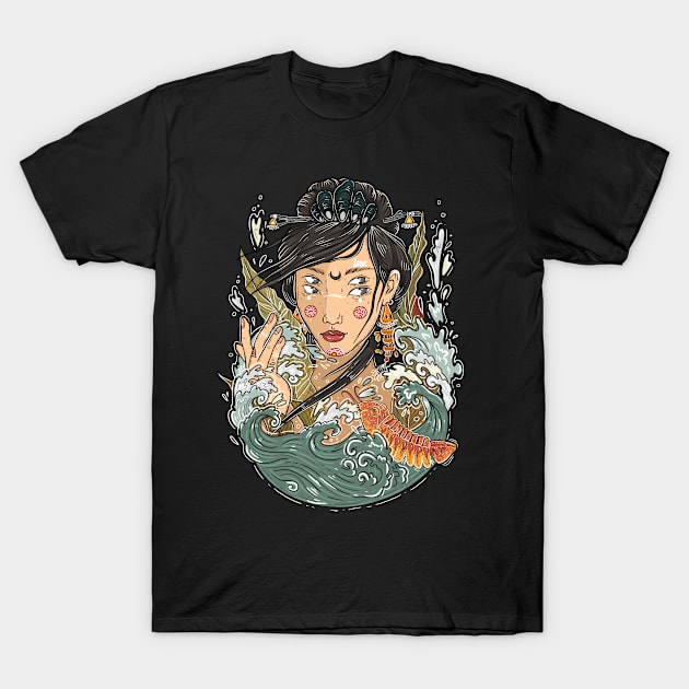 A girl with four eyes emerges from the abyss of the sea T-Shirt by ARHEstore